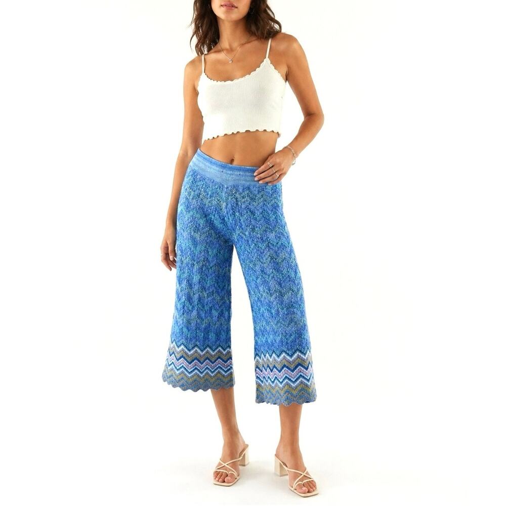 Urban Outfitters Ecote Boho Wide Leg Chevron Crop Knit Pants Blue Size X-Small